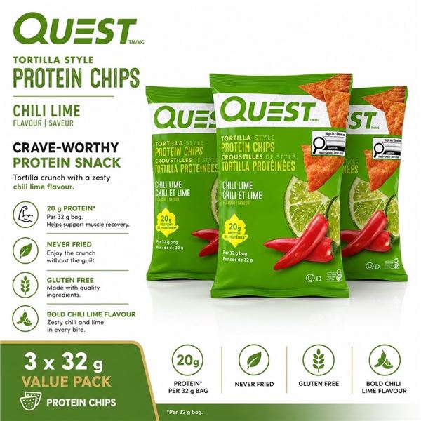 3 QUEST CHILI LIME 20G PROTEIN CHIPS BB 09/26