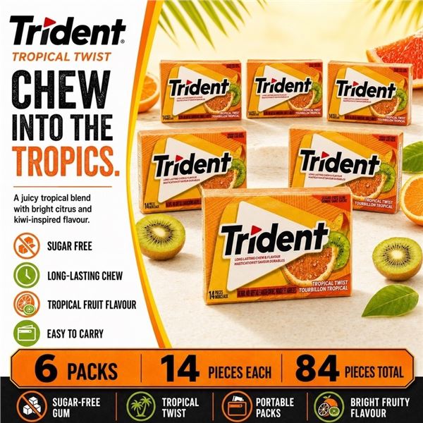 6 TRIDENT TROPICAL TWIST GUM 14PC