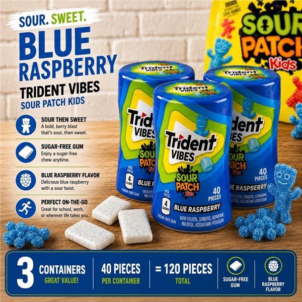 3 TRIDENT VIBES SOUR PATCH BLUE RASPBERRY 40PC