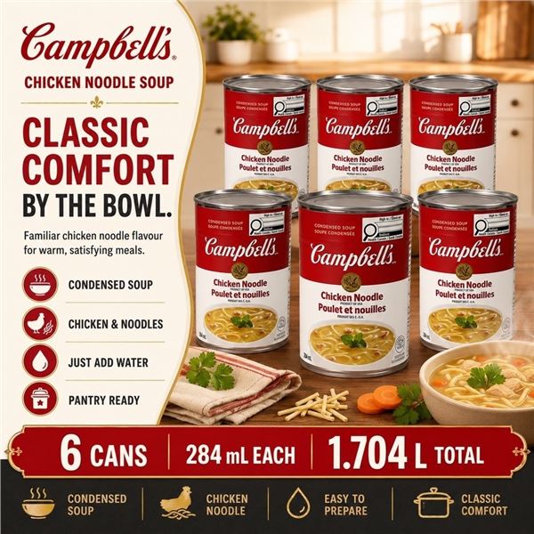 6 CAMPBELL'S CHICKEN NOODLE SOUP CANS 284ML