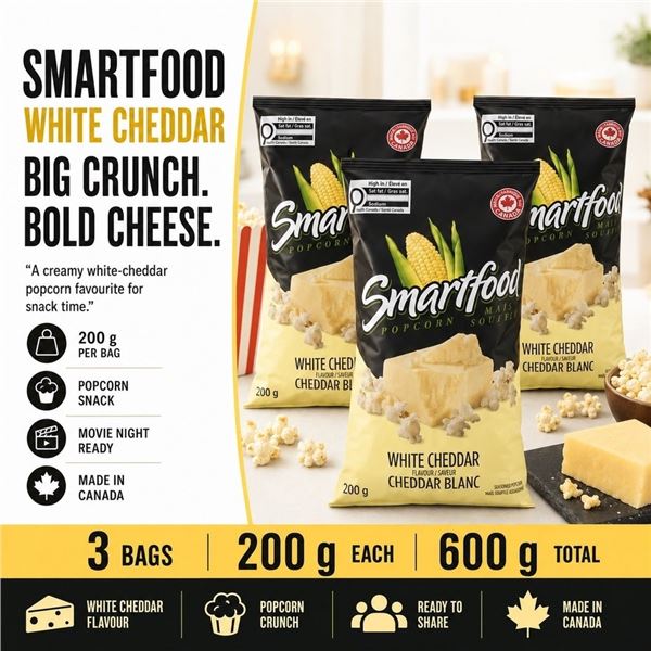 3 SMARTFOOD WHITE CHEDDAR POPCORN 200G BB 07/26