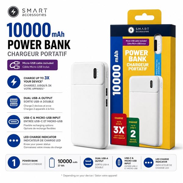 SMART ACCESSORIES WHITE POWER BANK 10000MAH