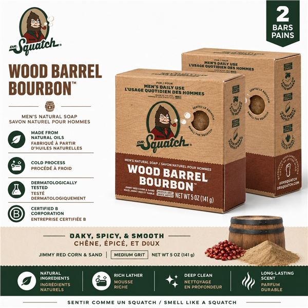 2 DR. SQUATCH WOOD BARREL BOURBON SOAP BAR 141G