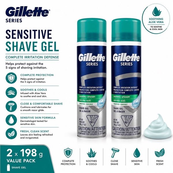 2 GILLETTE SERIES SENSITIVE SHAVE GEL 198G