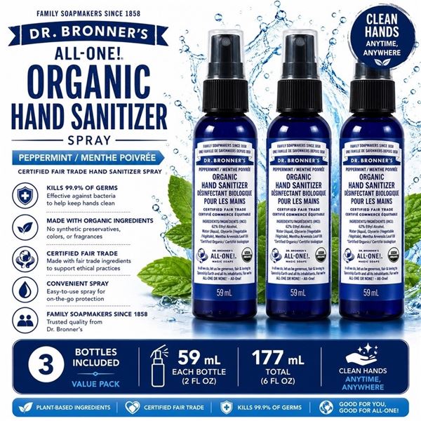 3 DR BRONNER'S PEPPERMINT SANITIZER 59ML
