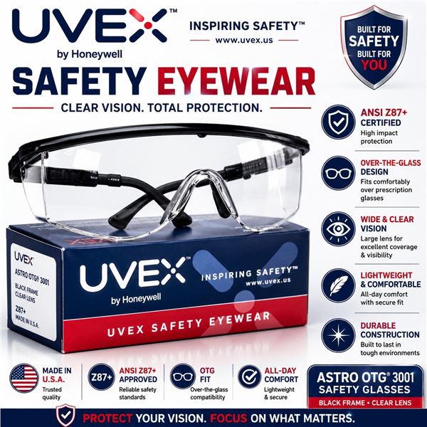 NEW UVEX S2500 ASTRO OTG 3001 SAFETY GLASSES