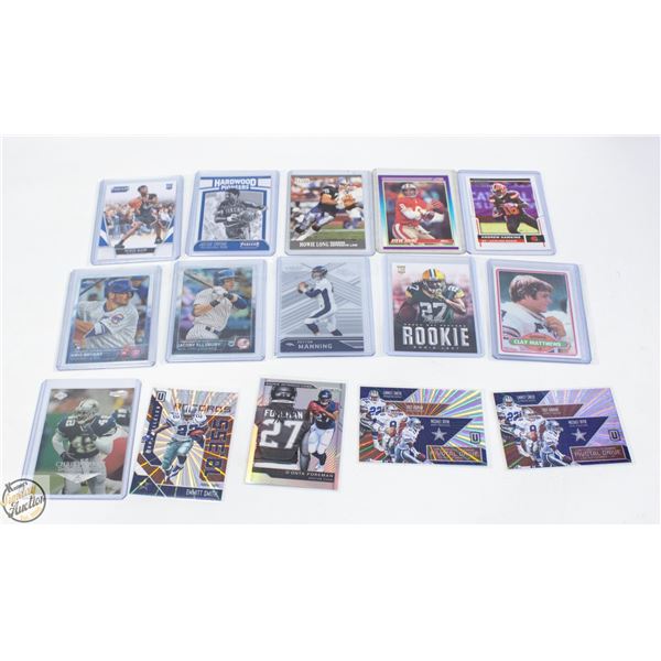 15 ASSORTED FOOTBALL AND BASKETBALL CARDS