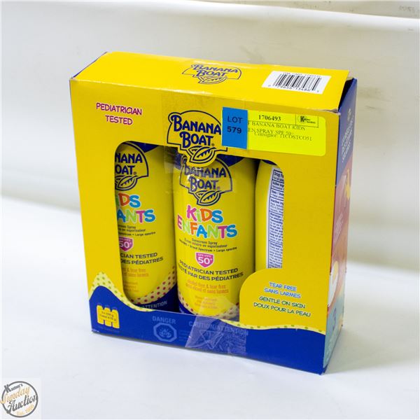 3 PACK OF BANANA BOAT KIDS SUNSCREEN SPRAY SPF 50+