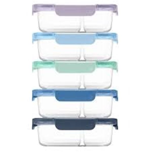 NEW 10 PIECE ELLO DIVIDED GLASS FOOD STORAGE SET