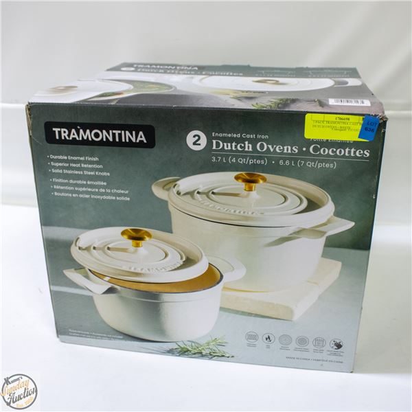 2 PACK TRAMONTINA CAST IRON DUTCH OVENS - WHITE