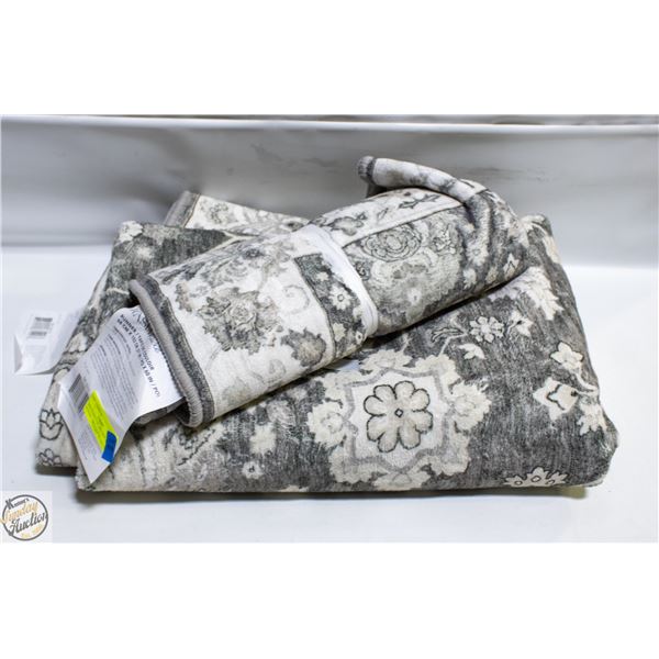 NEW WASH LUXE AREA RUG & RUNNER - GREY FLORAL