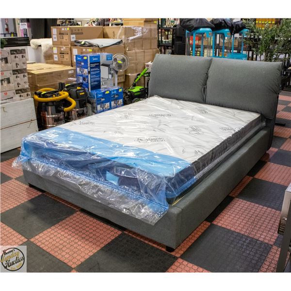 NEW ASSEMBLED GREY QUEEN SIZE BEDFRAME