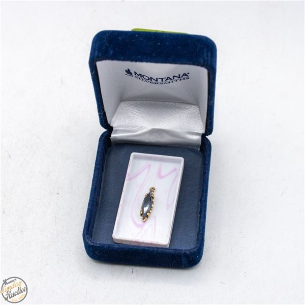 ESTATE YELLOW GOLD PENDANT HEMATITE GEMSTONE INLAY