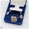Image 1 : ESTATE 800 SILVER FILIGREE FLOWER RING + EARRINGS