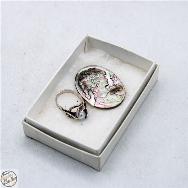 ESTATE STERLING SILVER SZ 5.75 BLUE PEARL RING +