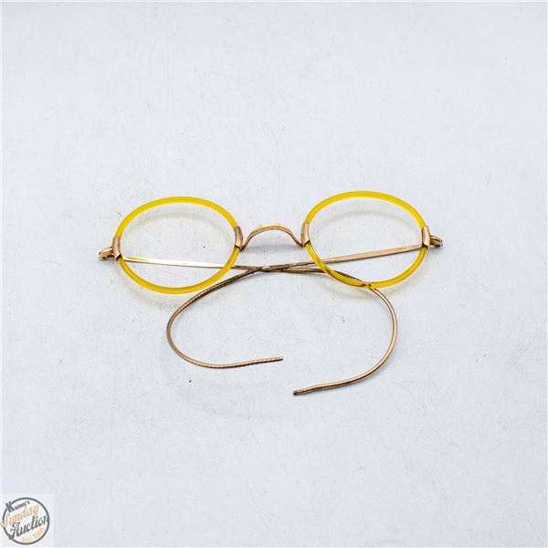 ANTIQUE YELLOW GOLD EYE GLASS FRAMES (NO LENSES)