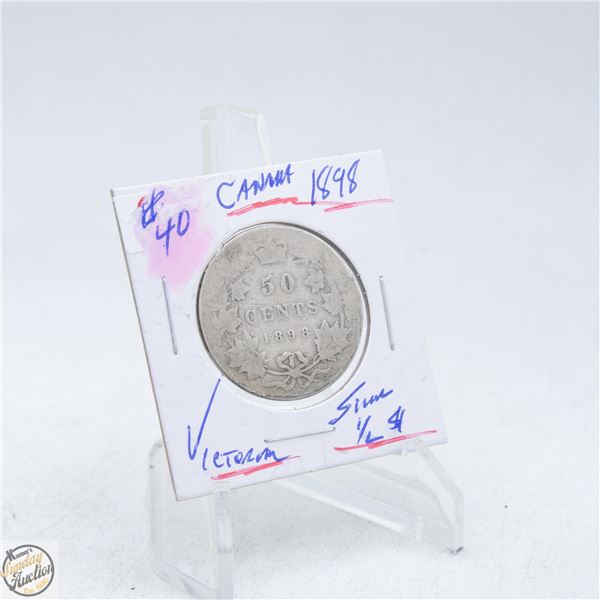 #4984-1898 50 CENT CANADIAN COIN 92.5 % SILVER