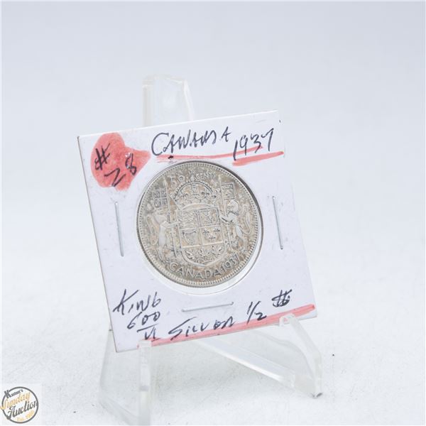 #4989-1937 50 CENT CANADIAN COIN 80 % SILVER