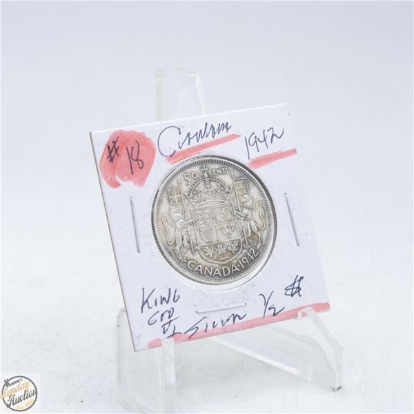 #4990-1942 50 CENT CANADIAN COIN 80 % SILVER