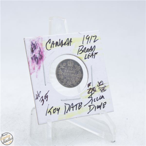 #4977-KEY DATE 1912 10 CENT BROAD LEAF CANADIAN