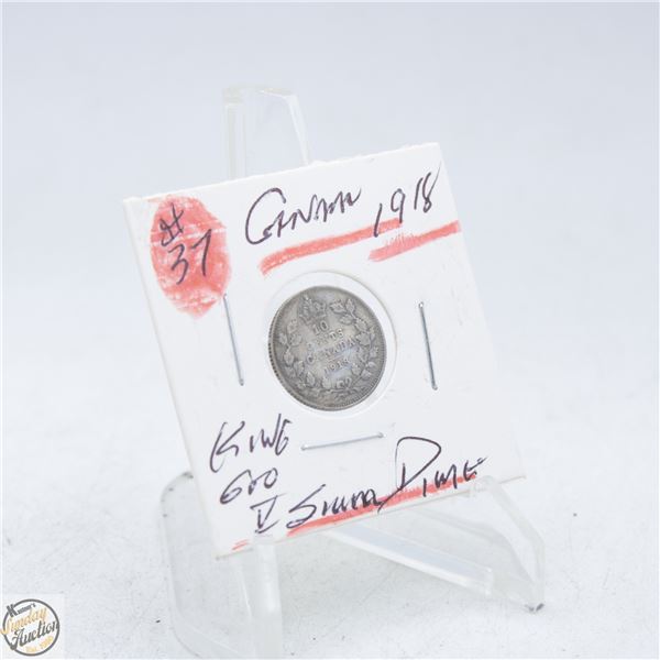 #4979-1918 10 CENT CANADIAN COIN 92.5 %