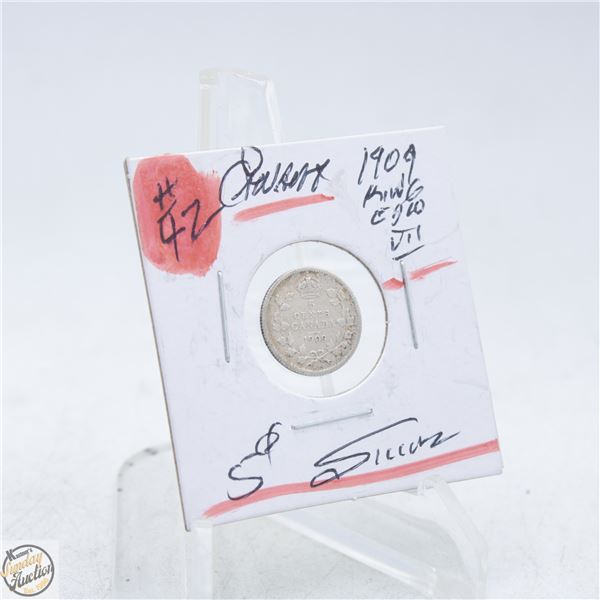 #4970-1909 5 CENT CANADIAN COIN 92.5 % SILVER