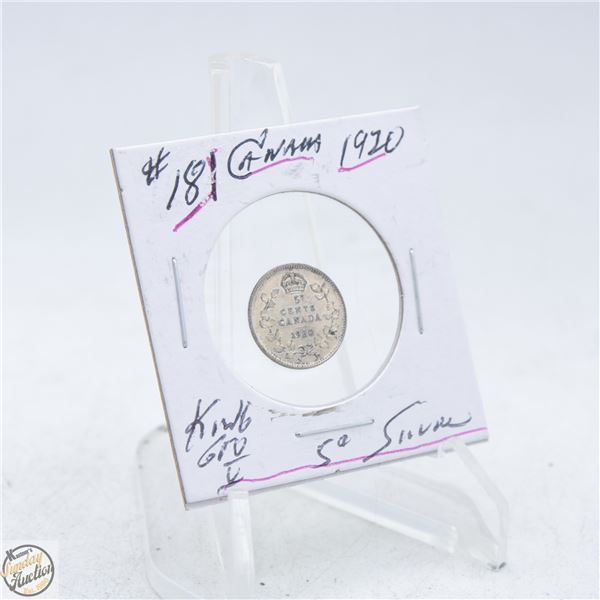 #4974-1920 5 CENT CANADIAN COIN 80 % SILVER