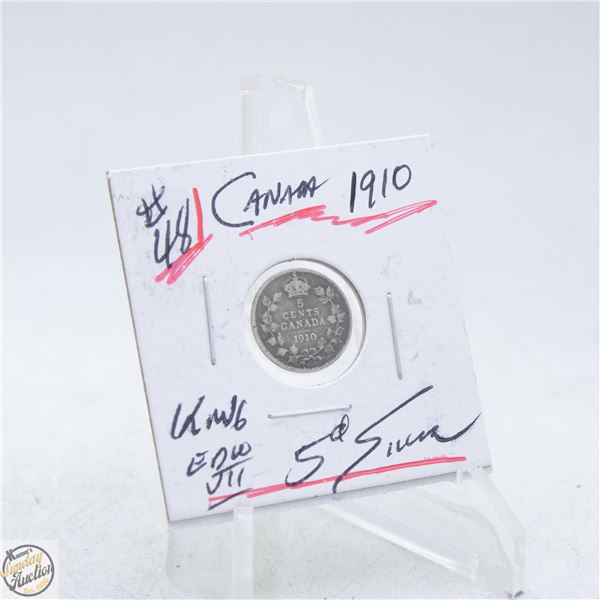 #4971-1910 5 CENT CANADIAN COIN 92.5 % SILVER
