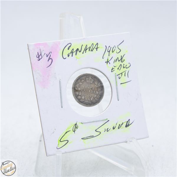 #4969-1905 5 CENT CANADIAN COIN 92.5 % SILVER