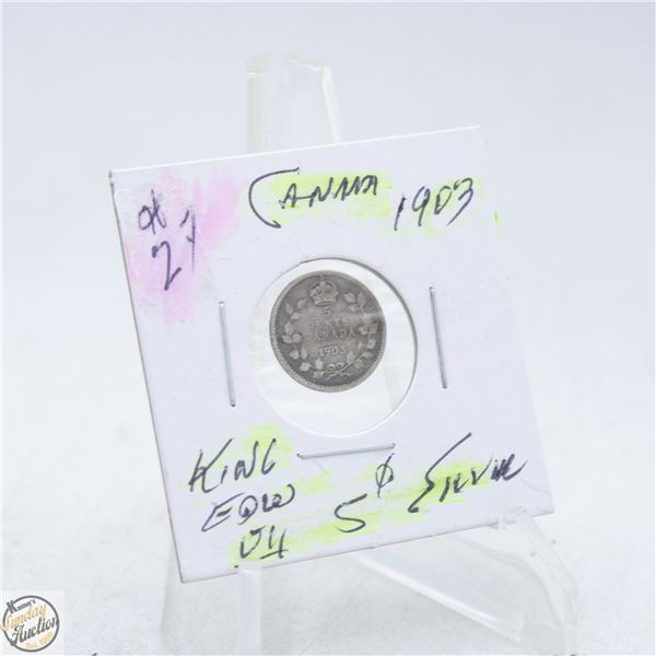 #4967-1903 5 CENT CANADIAN COIN 92.5 % SILVER