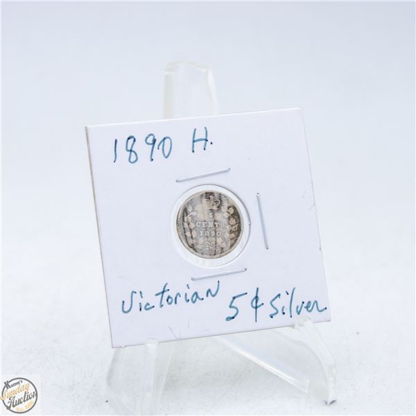 #4964-1890 H- 5 CENT CANADIAN COIN 92.5 % SILVER