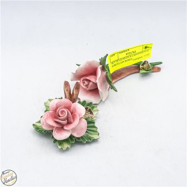 SET OF (2) NUOVA CAPODIMONTE PORCELAIN ROSES