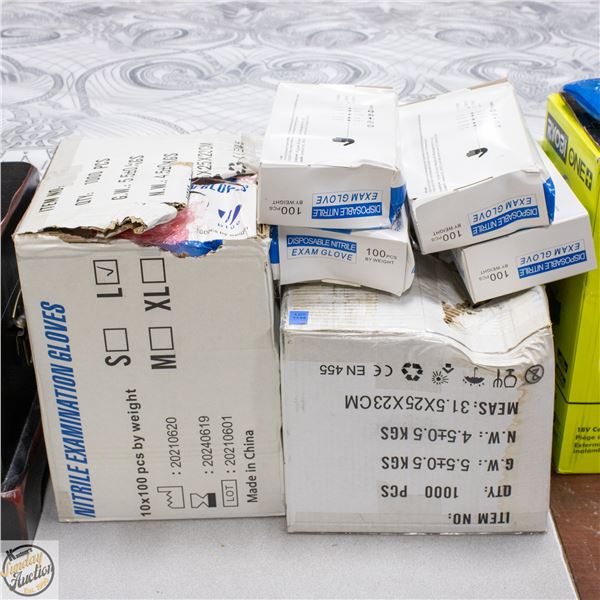 LOT WITH DMG PACKAGING  SZ L NITRILE EXAM GLOVES