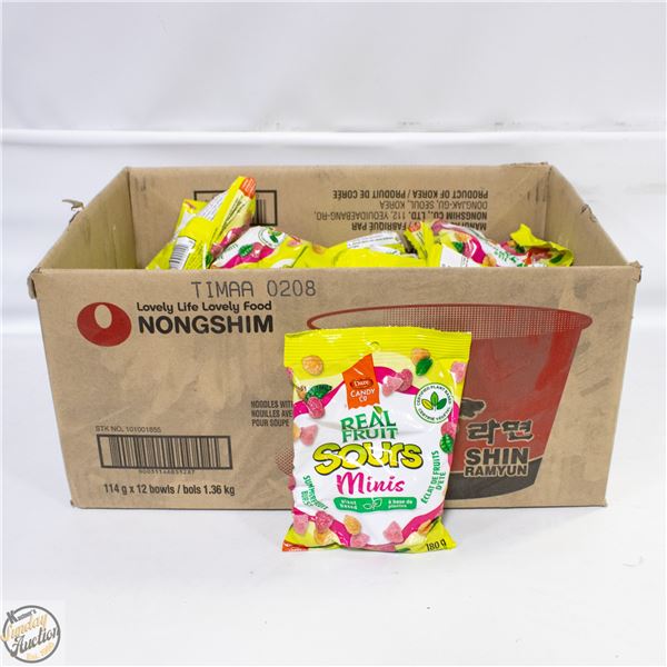 BOX WITH 30 PLUS BAGS OF REAL FRUIT MINI SOURS