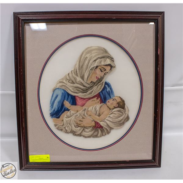 LARGE PETIT POINT MADONNA AND CHILD