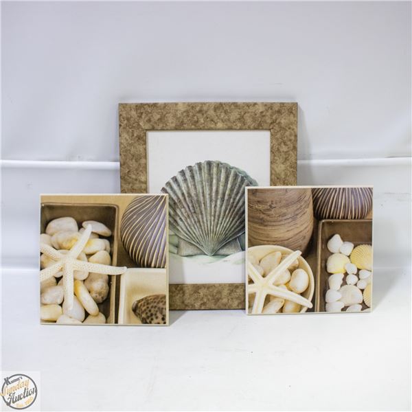 3 BEACH THEMED WALL PLAQUES 11”X13” & 8”X8”