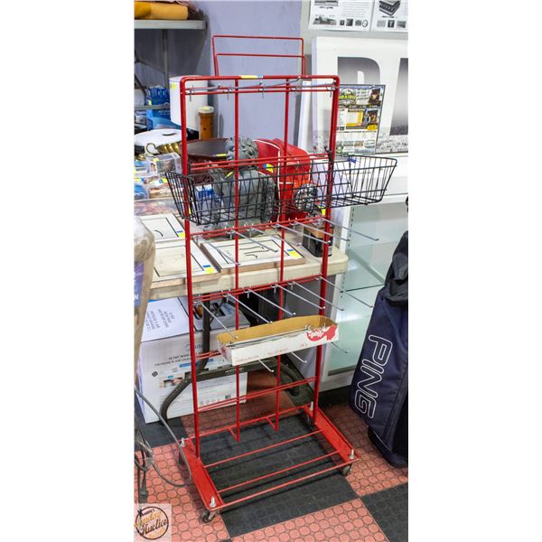 MOBILE DISPLAY RACK W/PEG HOOKS+SHELF 20" X 54"