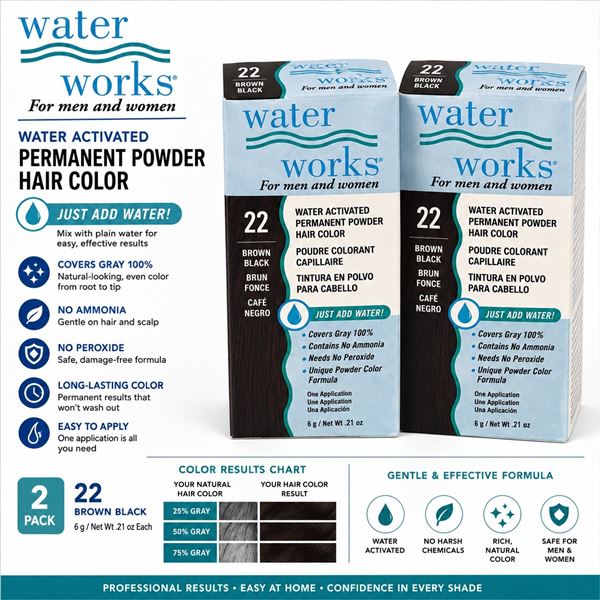2 WATER WORKS HAIR COLOR #22 BROWN BLACK 6G