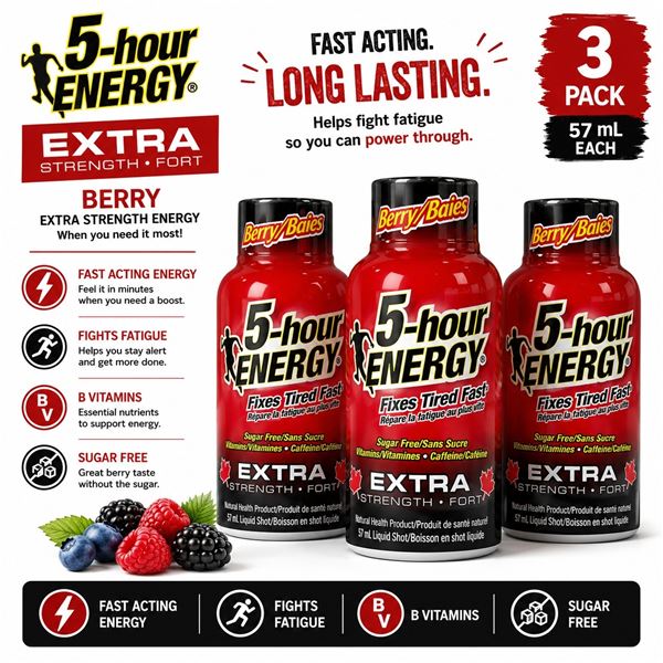5-HOUR ENERGY EXTRA STRENGTH BERRY LOT OF 3