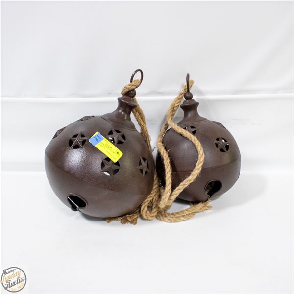 SET OF (2) STEEL BELLS C/W HANGING ROPES