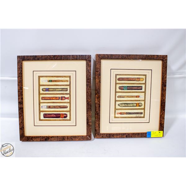 SET OF (2) 10" X 12" WOODFRAME/GLASS CIGAR PRINTS
