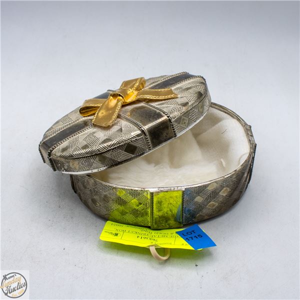 VINTAGE METAL TRINKET BOX, SILVER & GOLD TONE