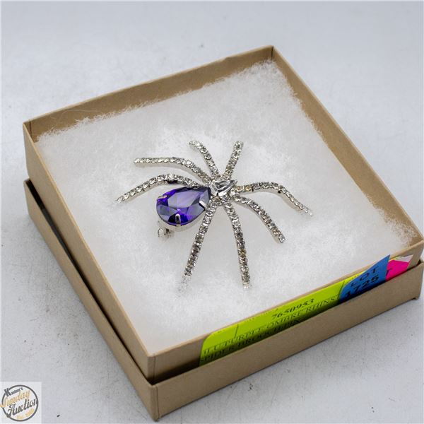BLU/PURPLE OMBRE RHINESTONE SPIDER BROOCH/PIN