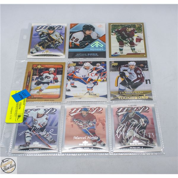 SHEET OF NUMBERED HOCKEY CARDS