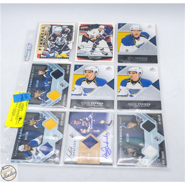 SHEET OF NUMBER AND PATCH HOCKEY CARDS & 2 NO COA