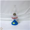 Image 1 : VINTAGE FLORAL KEROSENE OIL LAMP, BLUE