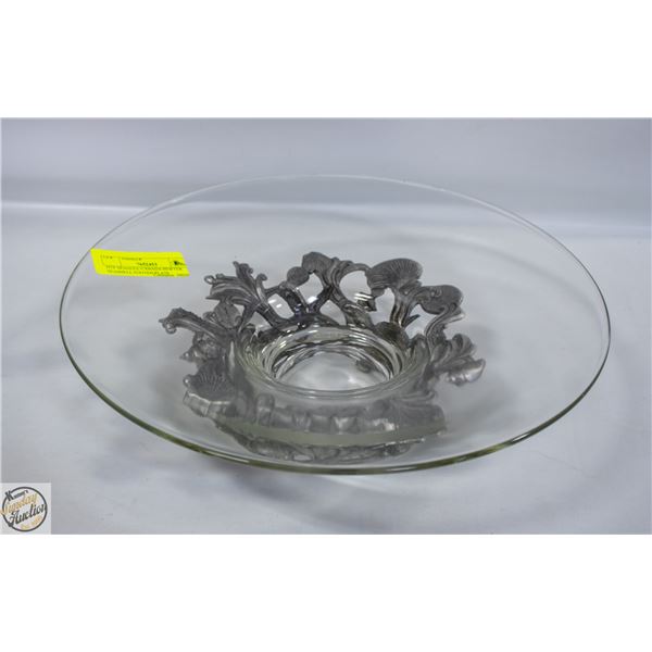 HTF SEAGULL CANADA PEWTER SEASHELL FOOTED PLATE