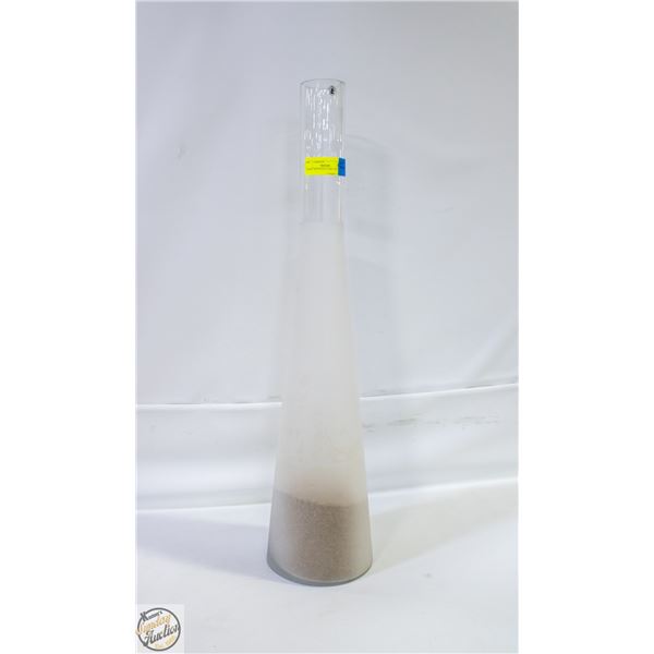 LARGE FROSTED GLASS VASE H-29.5" W/SAND CONTENTS