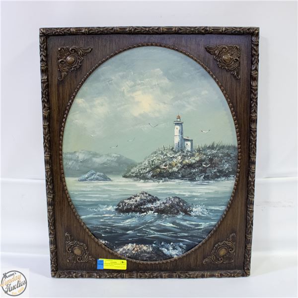 LIGHTHOUSE OIL PAINTING 23"X19" UNKNOWN ARTIST