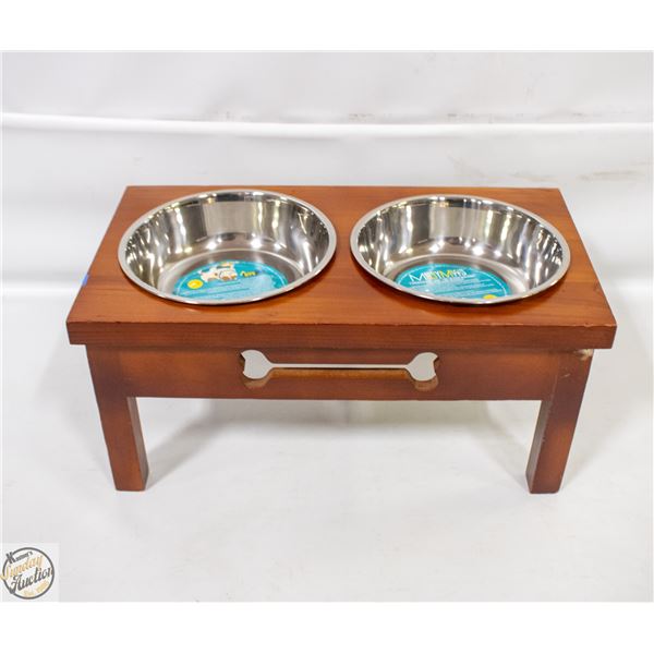 ELEVATED WOOD DOG FOOD STAND WITH TWO